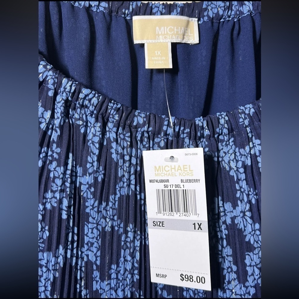 Michael Kors Sheer Blueberry Floral Print Off Shoulder Blouse Top 1X NWT  Blue - Picture 10 of 11